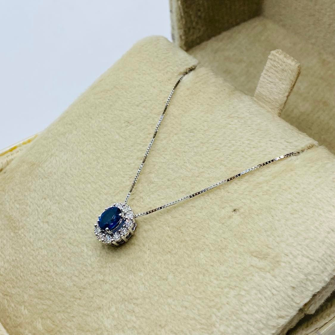 Collana Donna Oro 18KT con Zaffiro Ct 0.42 e Diamanti
