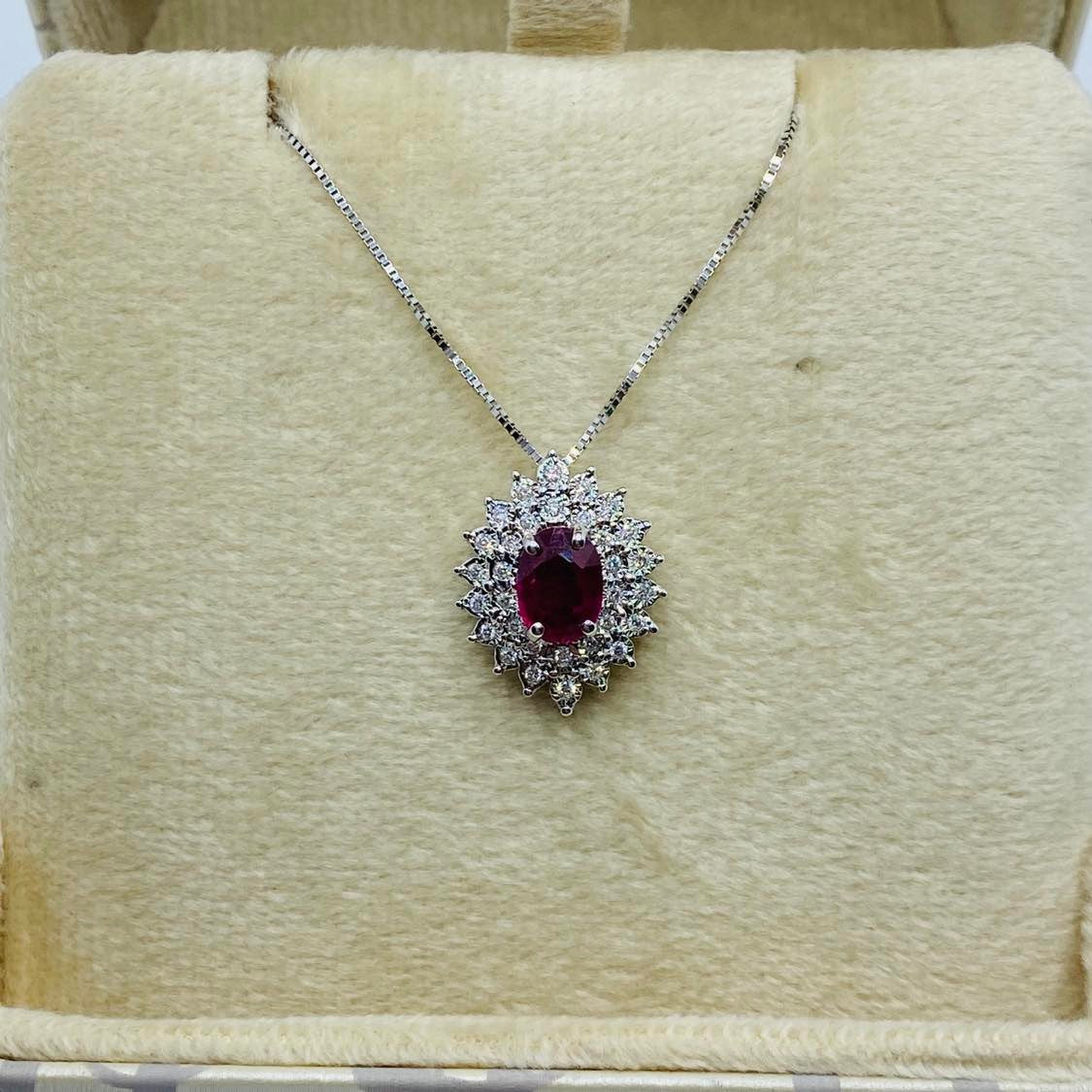 Collana Donna Oro 18KT con Rubino Ct 0.90 e Diamanti