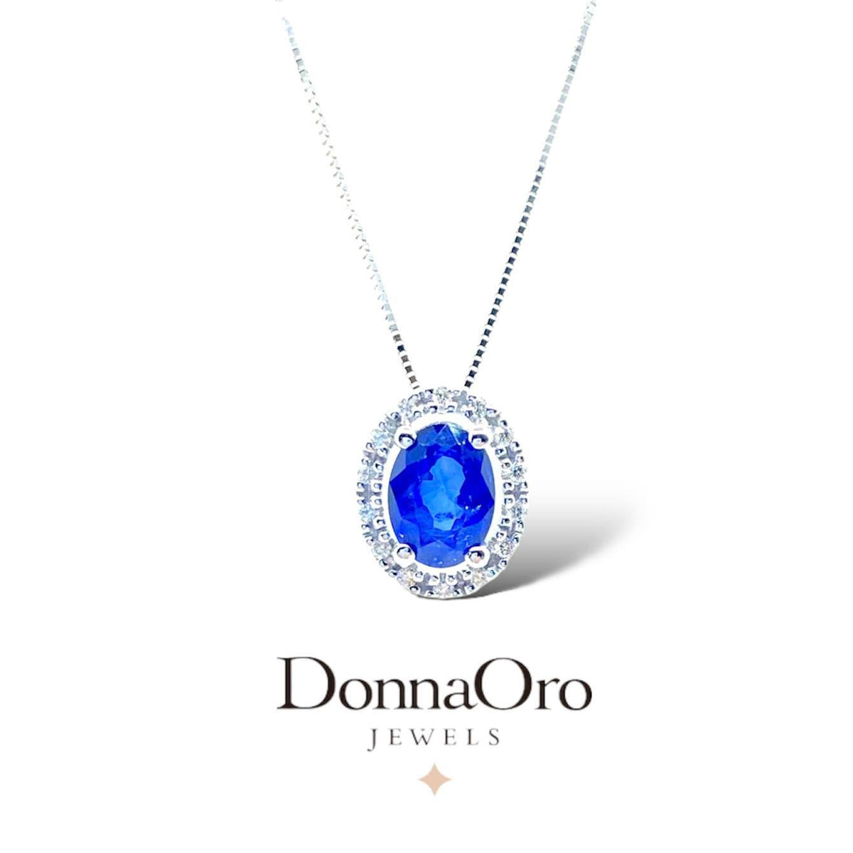 Collana Donna Oro 18KT con Zaffiro Ct 0.90 e Diamanti