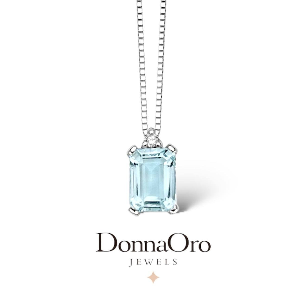 Collana Donna Oro 18KT con Acquamarina Rettangolare Ct. 0.87 e Diamante