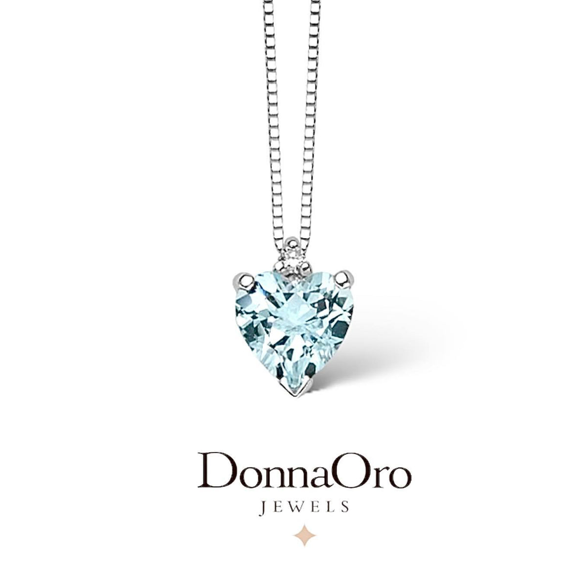 Collana Donna Oro 18KT con Acquamarina a Cuore Ct. 1.10 e Diamante