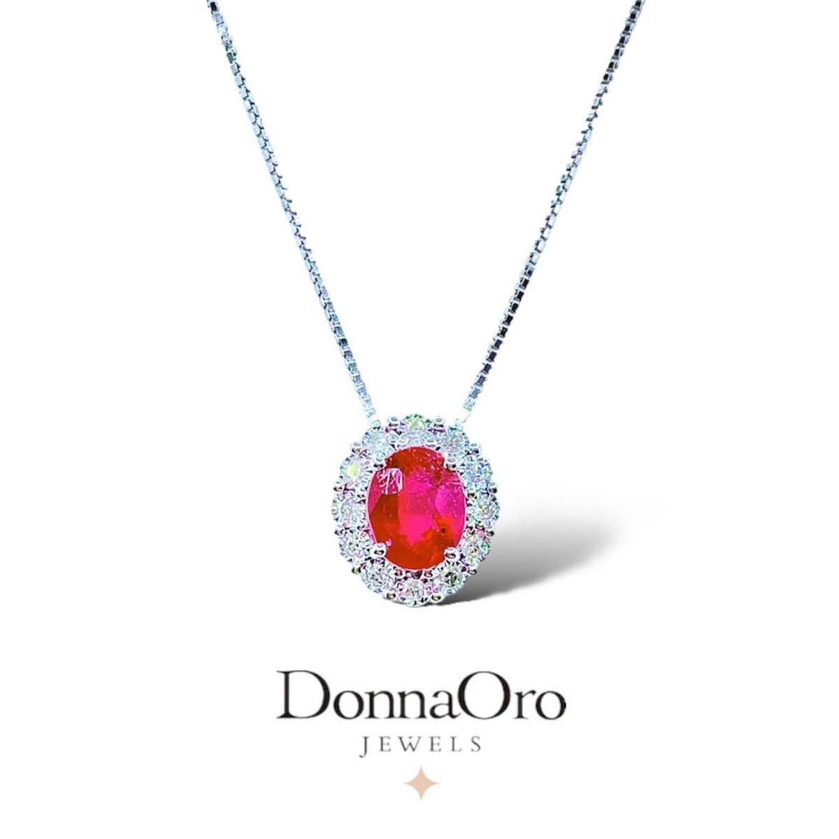 Collana Donna Oro 18KT con Rubino Ct 0.42 e Diamanti