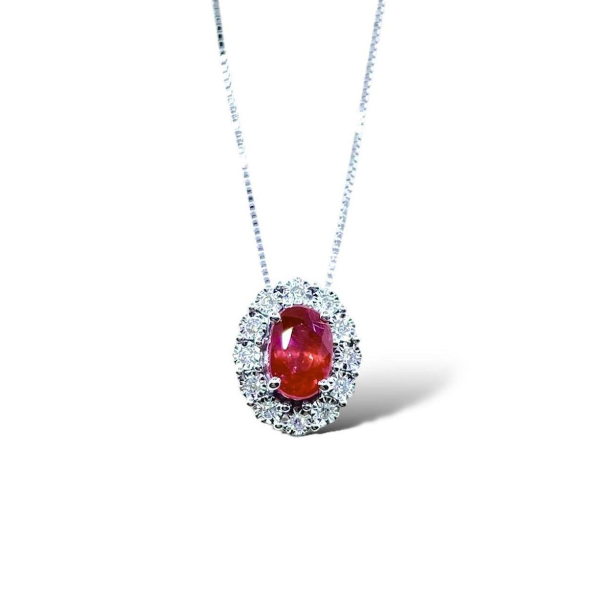 Collana Donna Oro 18KT con Rubino Ct 0.80 e Diamanti