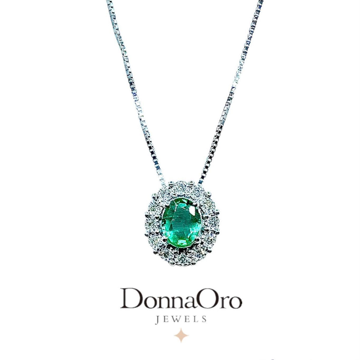 Collana Donna Oro 18KT con Smeraldo Ct 0.35 e Diamanti