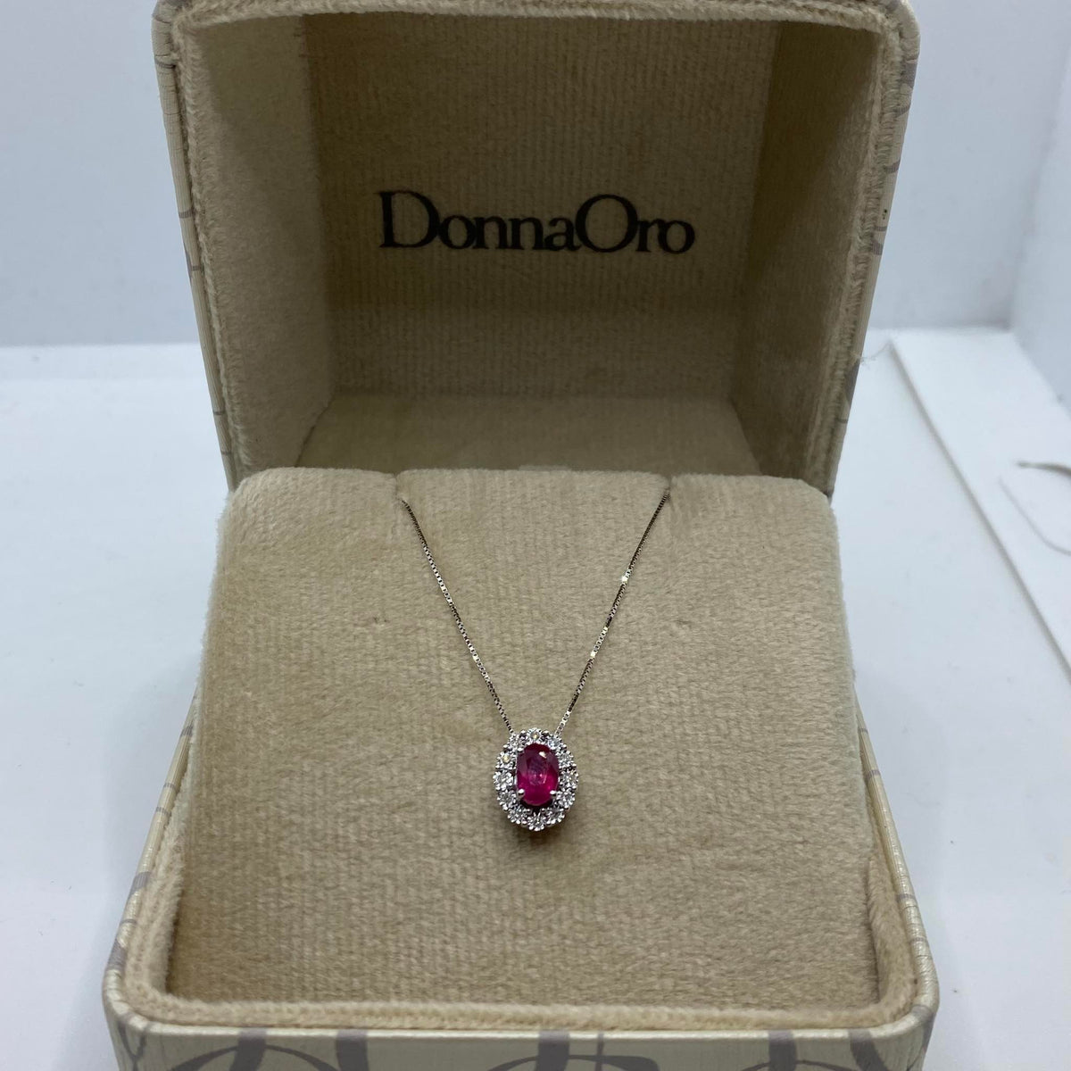 Collana Donna Oro 18KT con Rubino Ct 0.80 e Diamanti