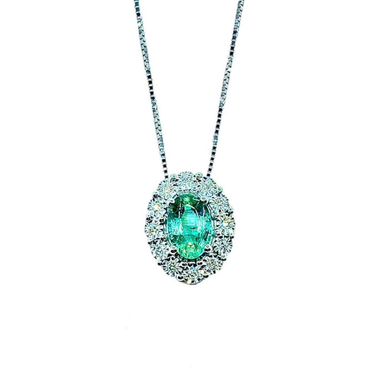 Collana Donna Oro 18KT con Smeraldo Ct 0.45 e Diamanti