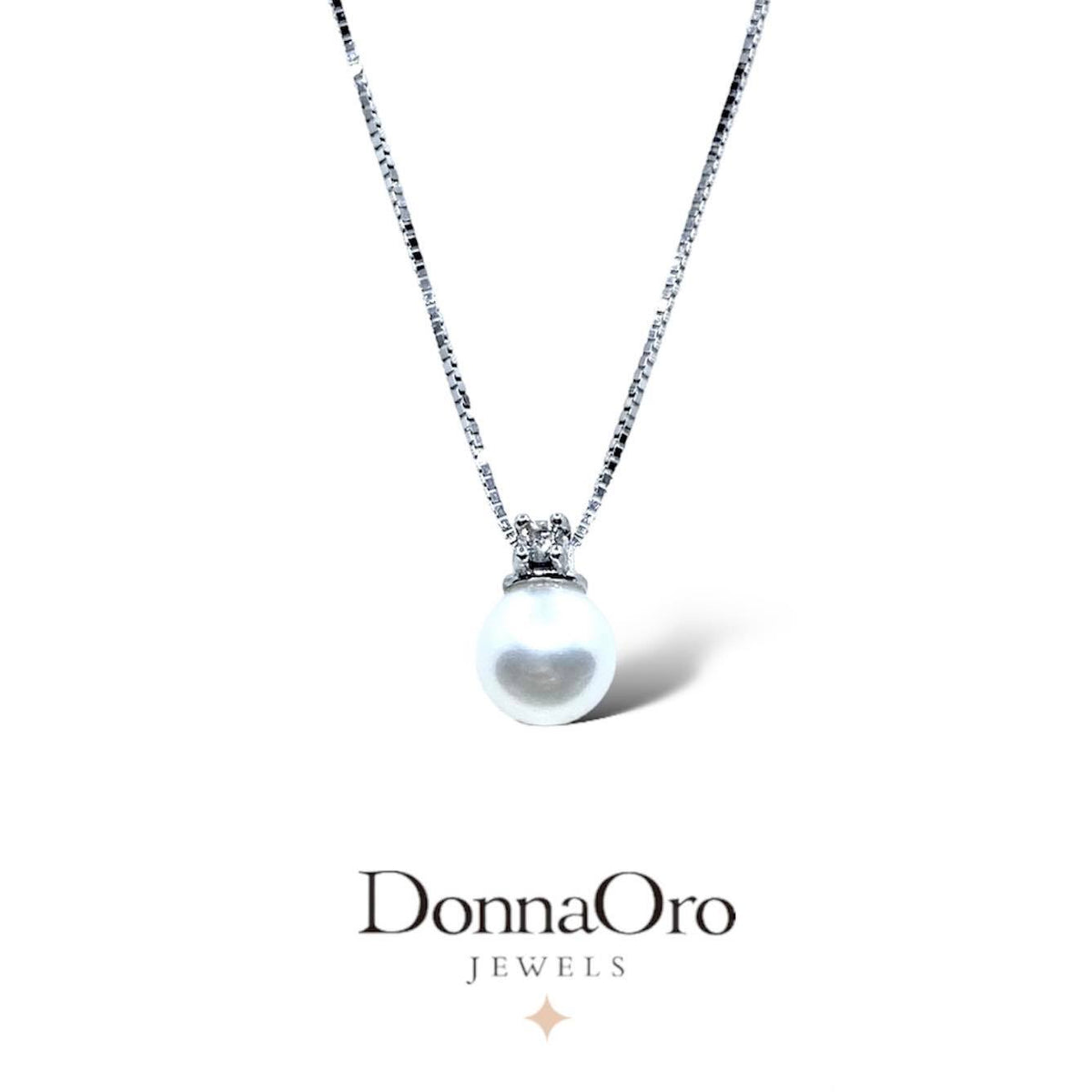 Collana Donna Oro 18KT con Diamante e Perla Naturale mm 5-5,5