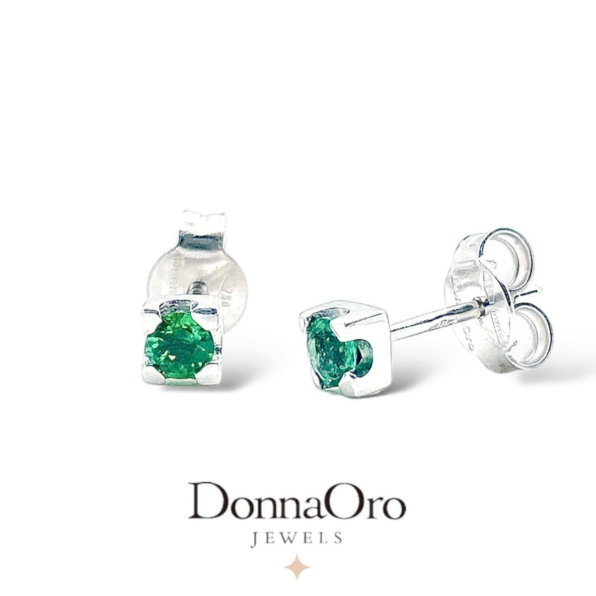 Orecchini Donna Oro 18KT Punto Luce con Smeraldo Ct. 0,32