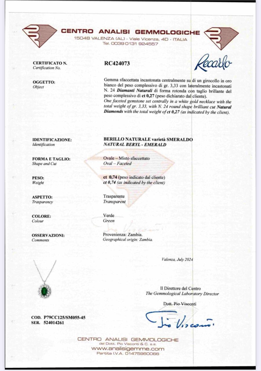 Collana Recarlo con Diamanti e Smeraldo Ct 0,74