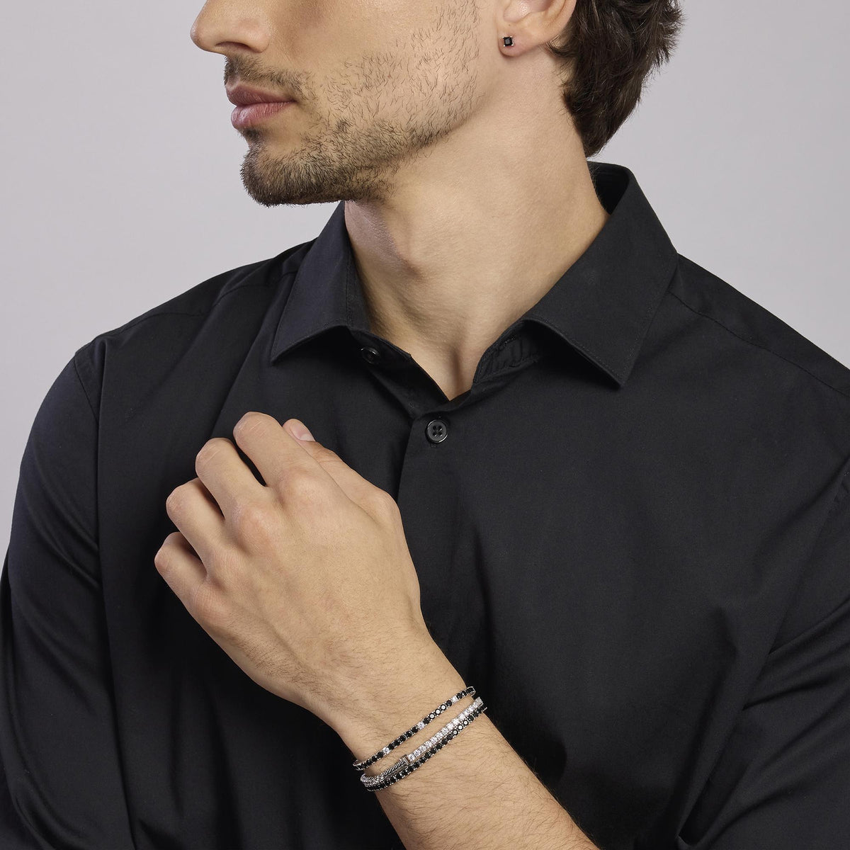 Bracciale Tennis Mabina Uomo in Argento e Zirconi Neri