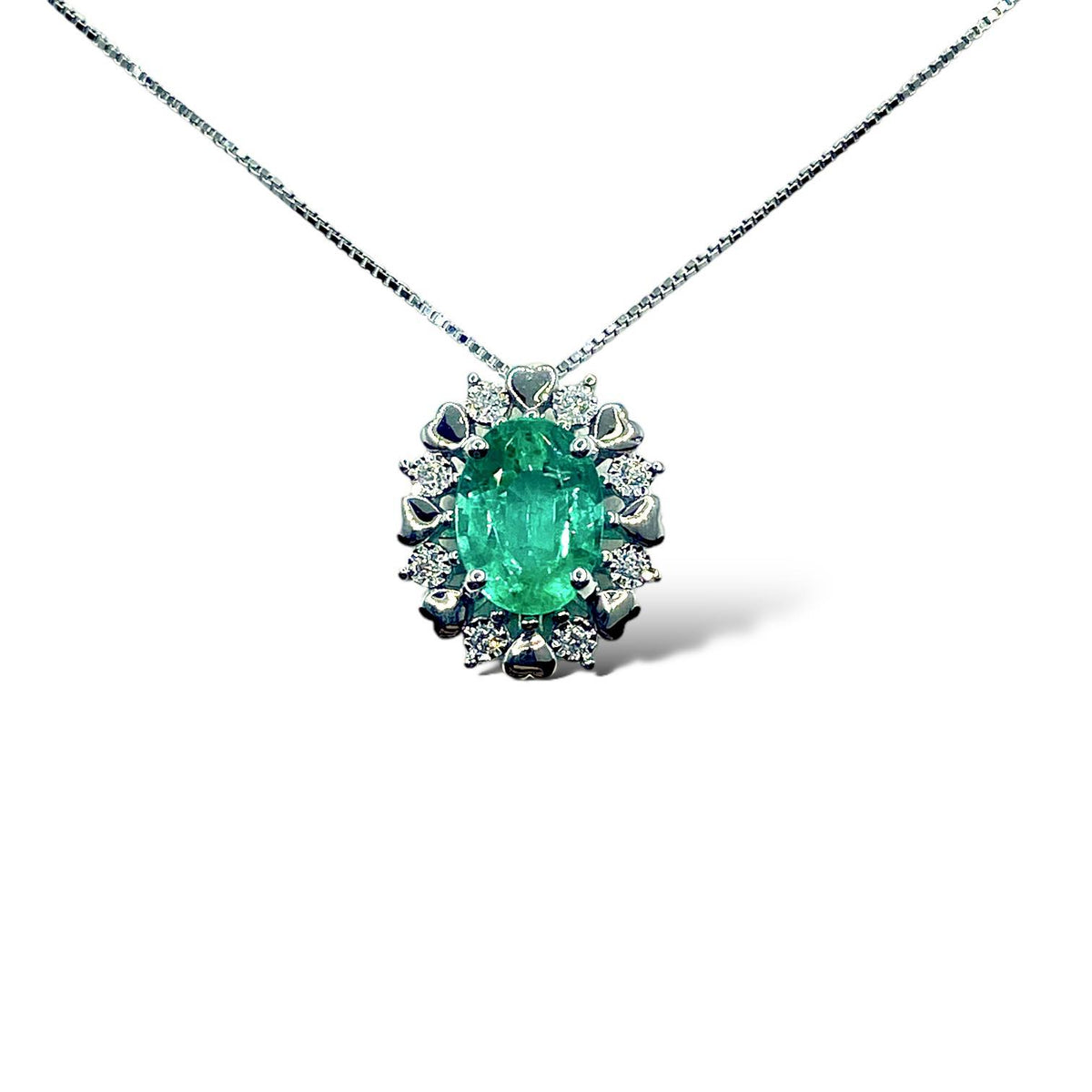Collana Donna Oro 18KT con Smeraldo Ct. 1.20 e Diamanti