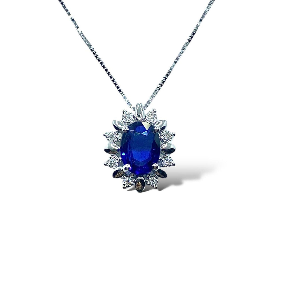 Collana Donna Oro 18KT con Zaffiro Ct. 1.50 e Diamanti