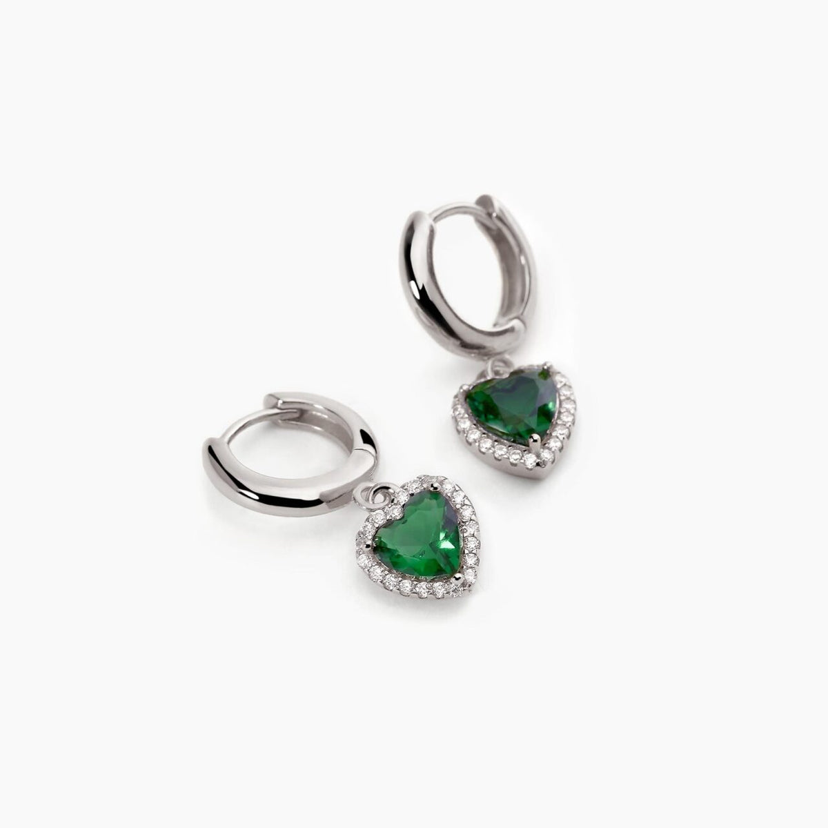Orecchini a Cerchi Mabina in Argento con Cuori Pendenti Verdi