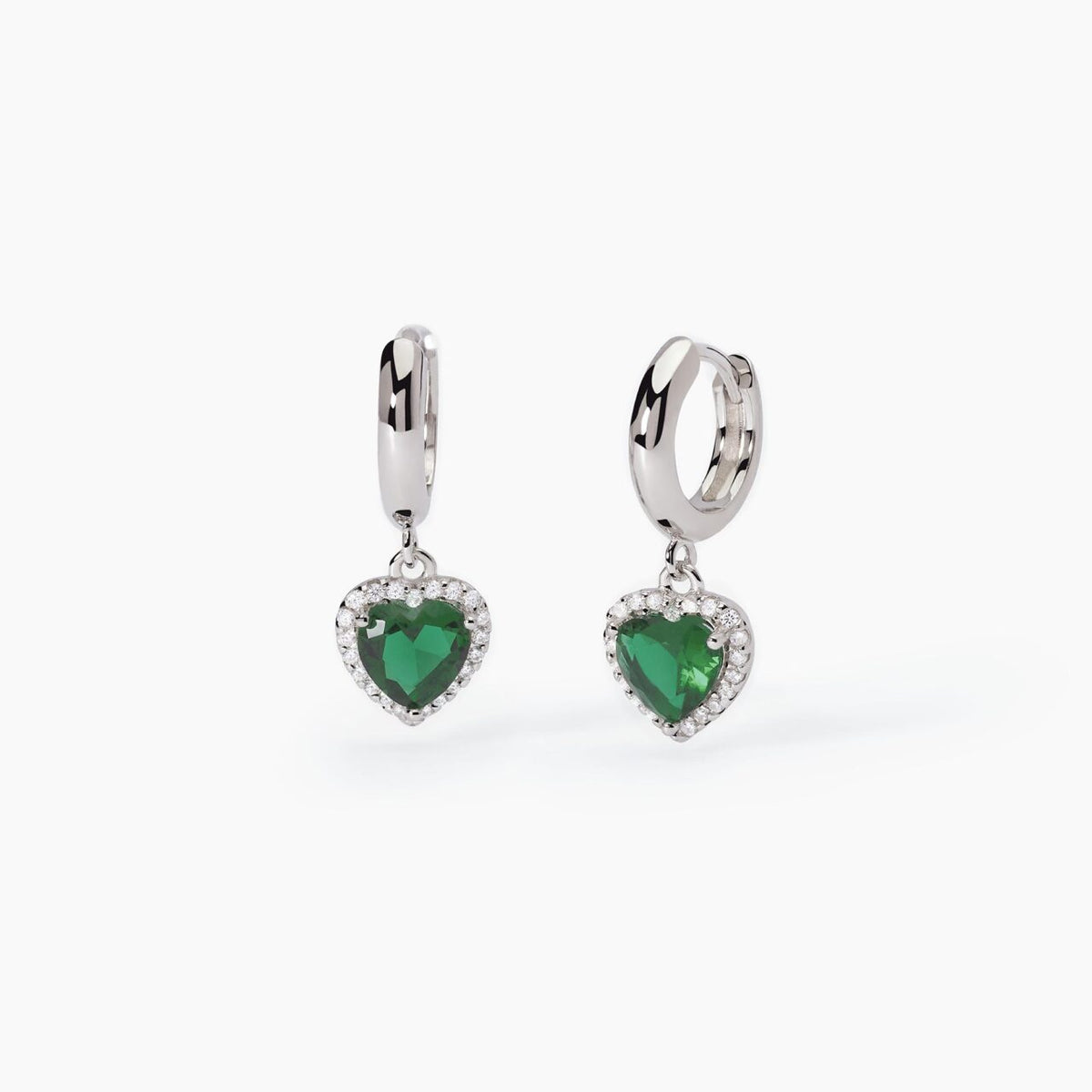 Orecchini a Cerchi Mabina in Argento con Cuori Pendenti Verdi