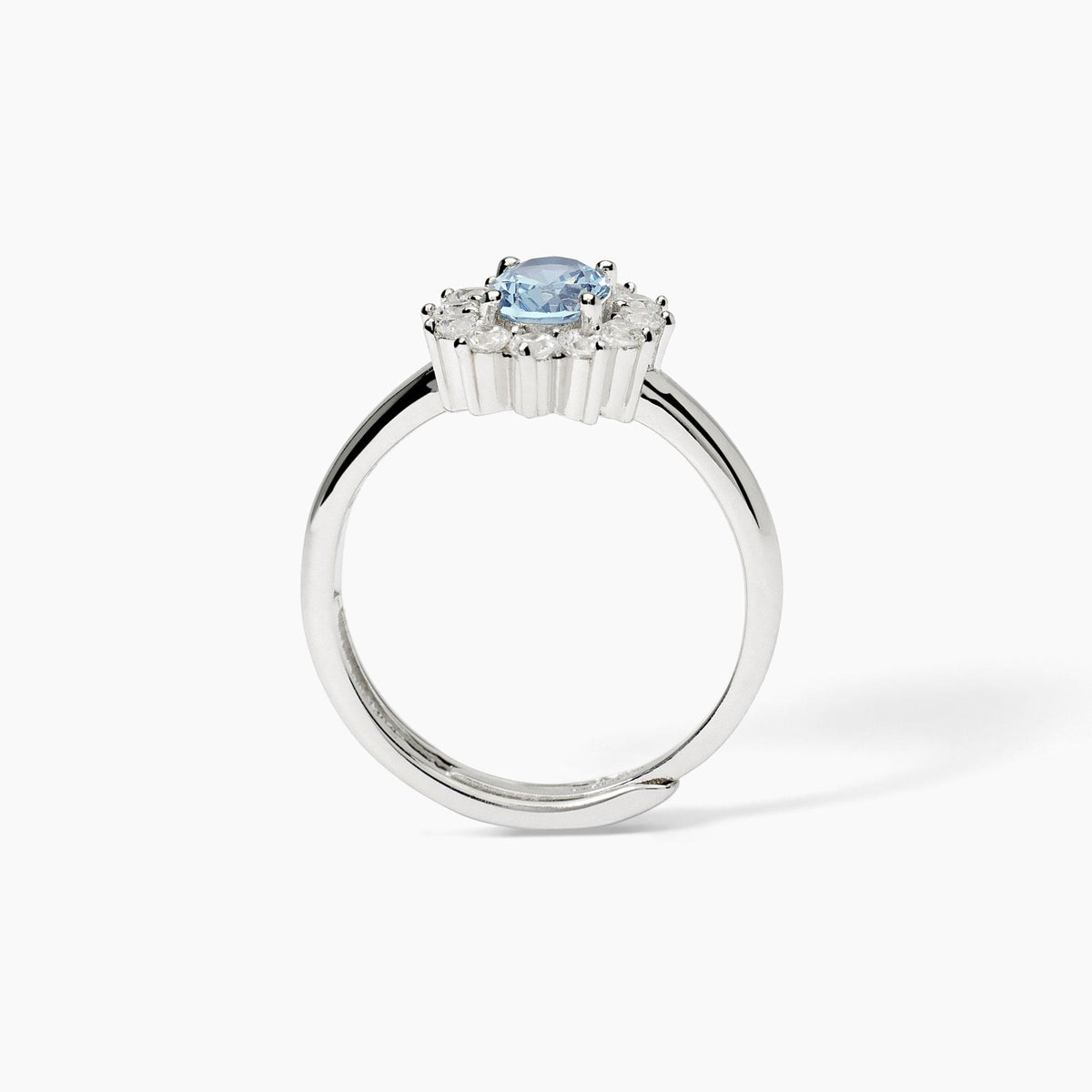 Anello Rosetta Mabina in Argento con Zirconi e Acquamarina Sintetica