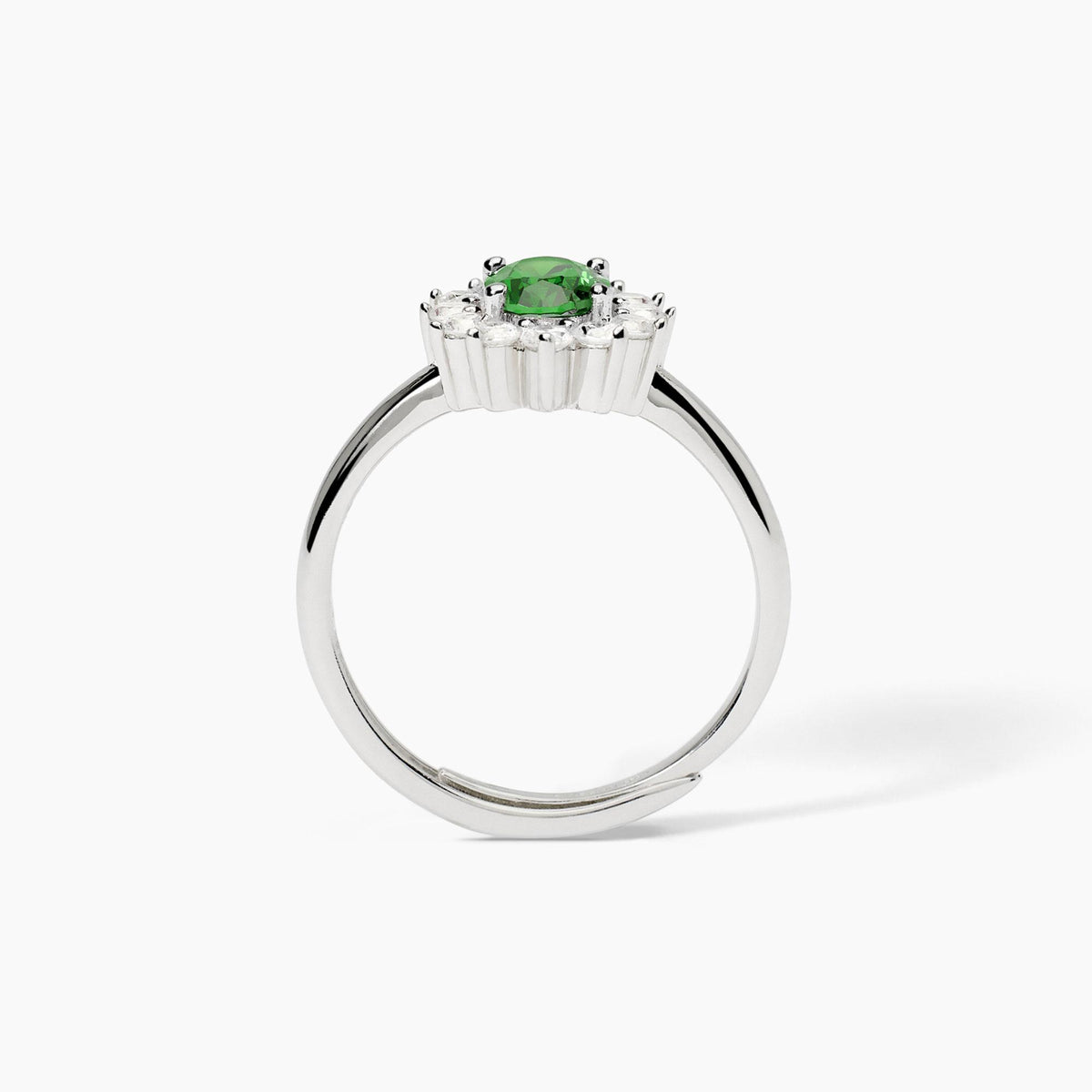 Anello Rosetta Mabina in Argento con Zirconi e Smeraldo Sintetico