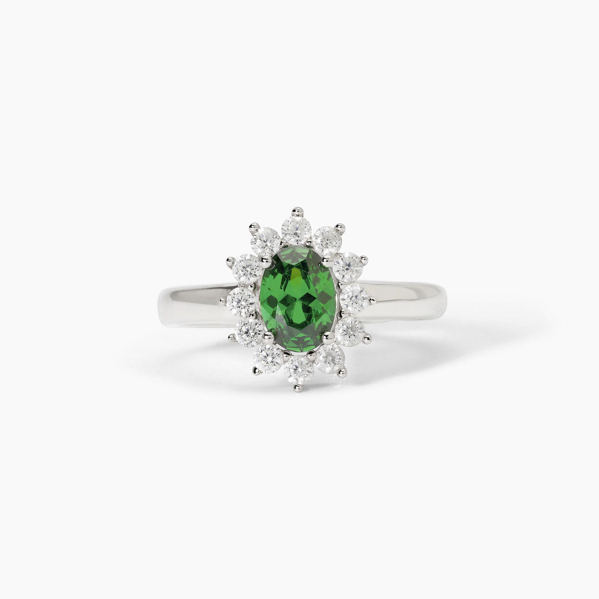 Anello Rosetta Mabina in Argento con Zirconi e Smeraldo Sintetico