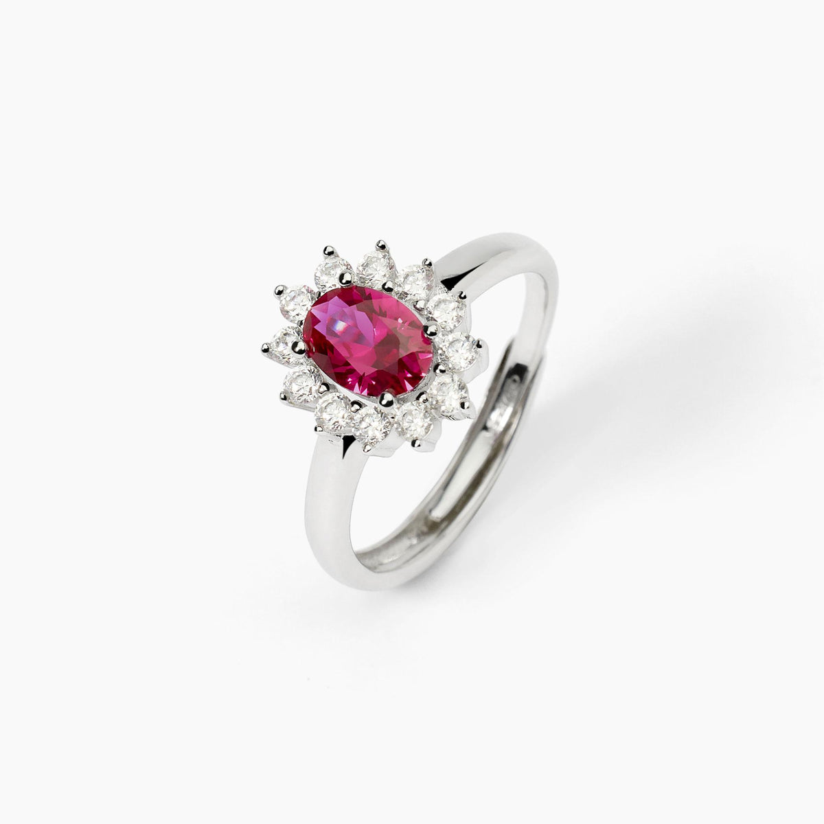 Anello Rosetta Mabina in Argento con Zirconi e Rubino Sintetico