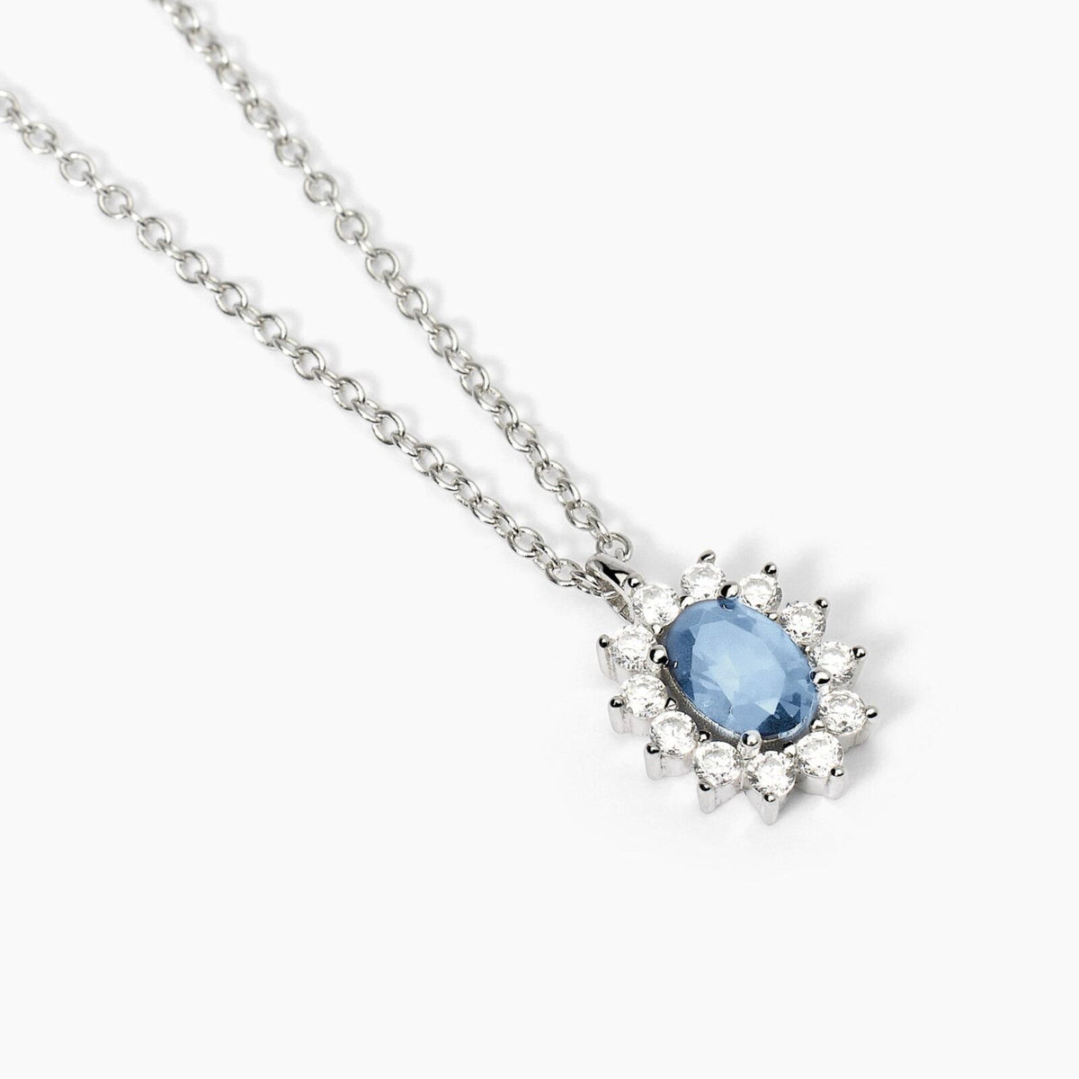 Collana Donna Mabina in Argento con Zirconi e Acquamarina Sintetico