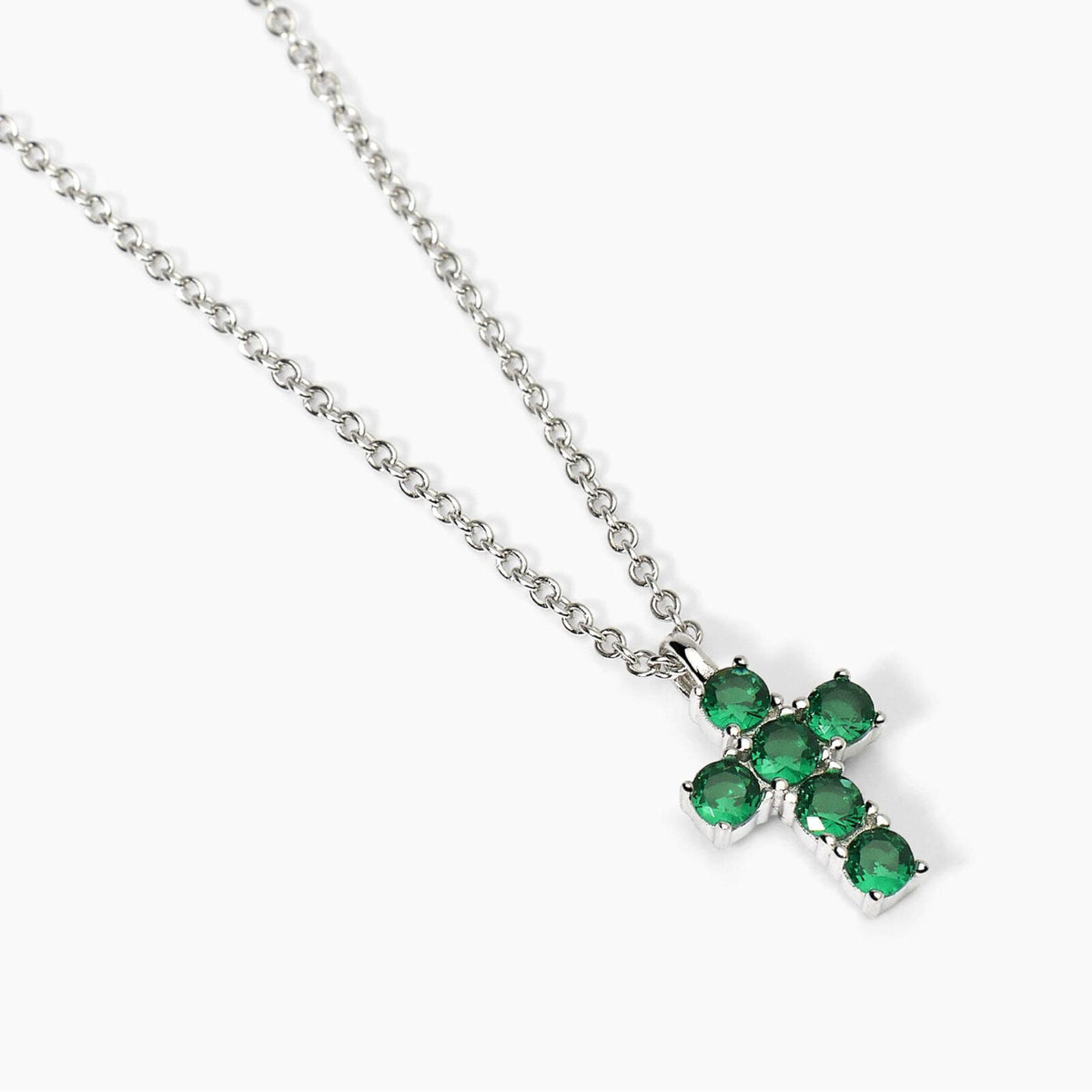 Collana con Croce Mabina in Argento con Smeraldi Sintetici
