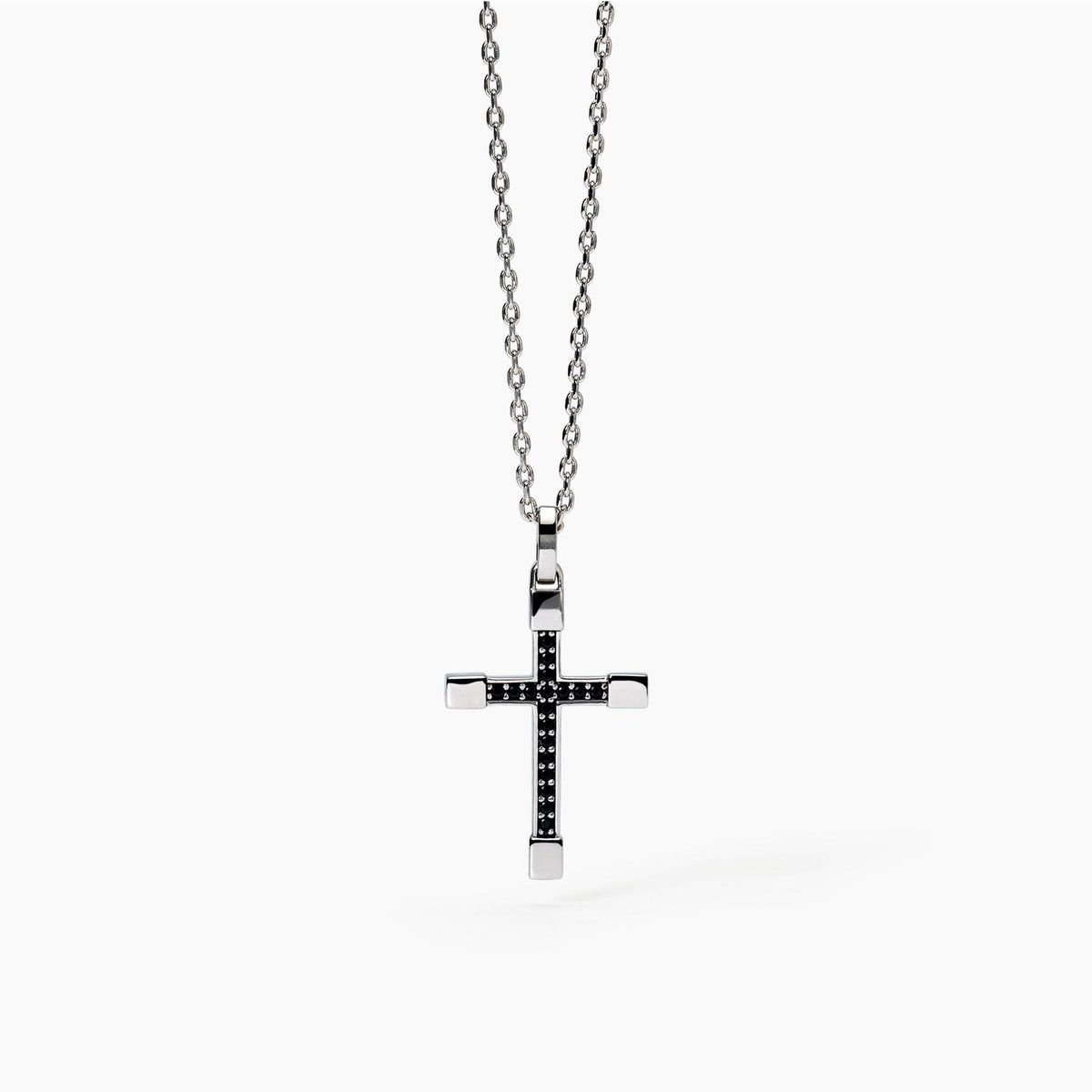 Collana Uomo Mabina in Argento e Zirconi Neri con Croce