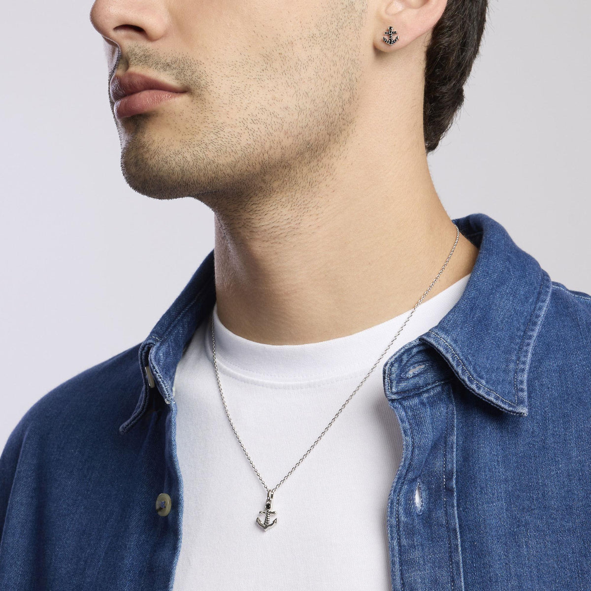 Collana Uomo Mabina in Argento e Zircone Nero con Ancora