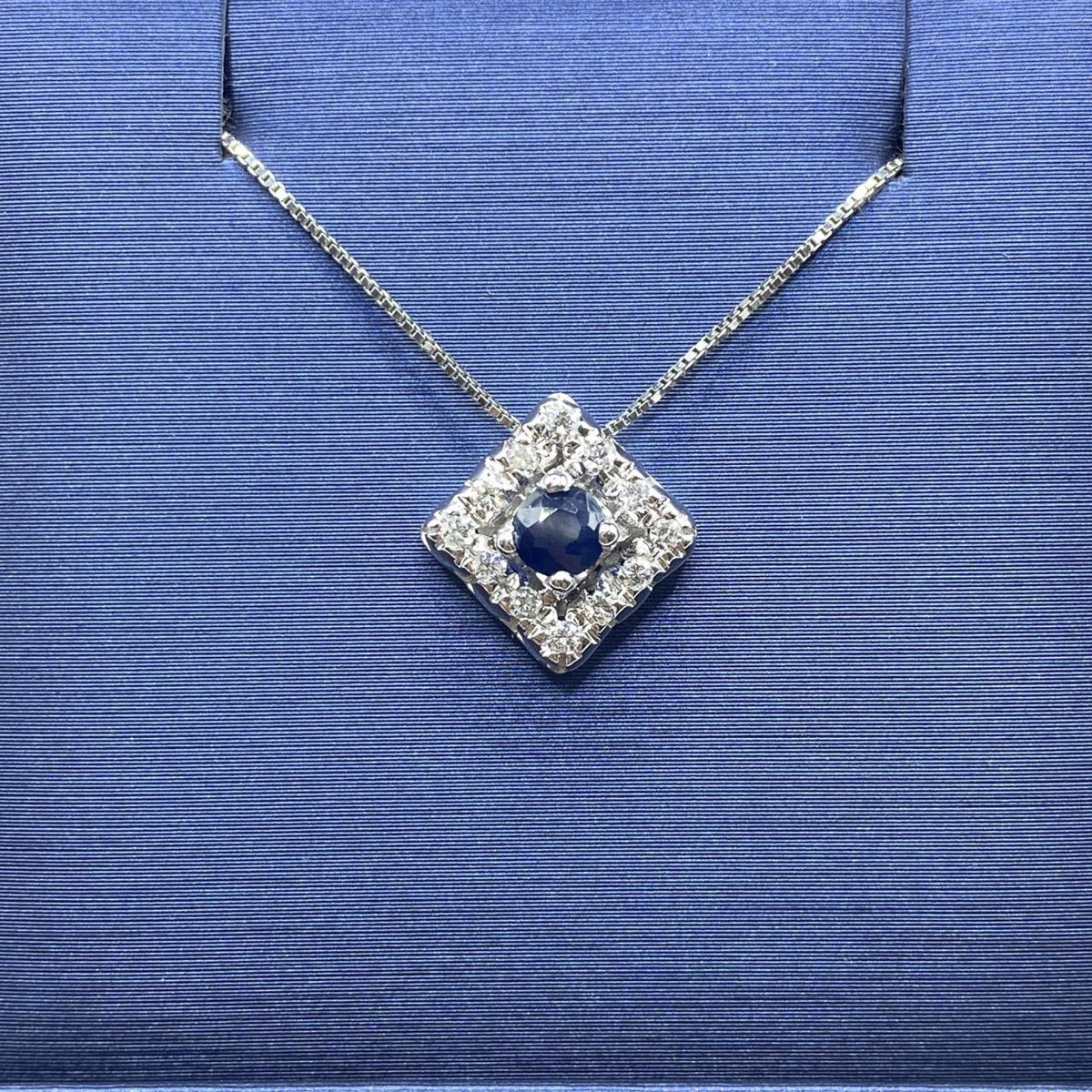 Collana a Rombo in Oro 18KT 18KT con Diamante e Zaffiri Ct. 0,20