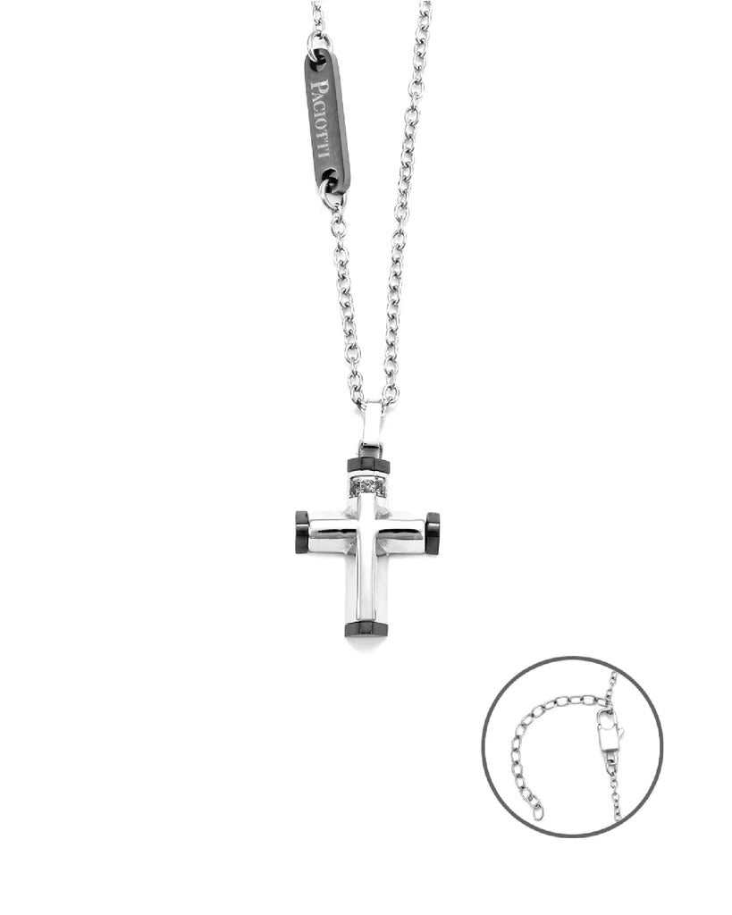 Collana con Croce Cesare Paciotti 4US in Acciaio e Zirconi