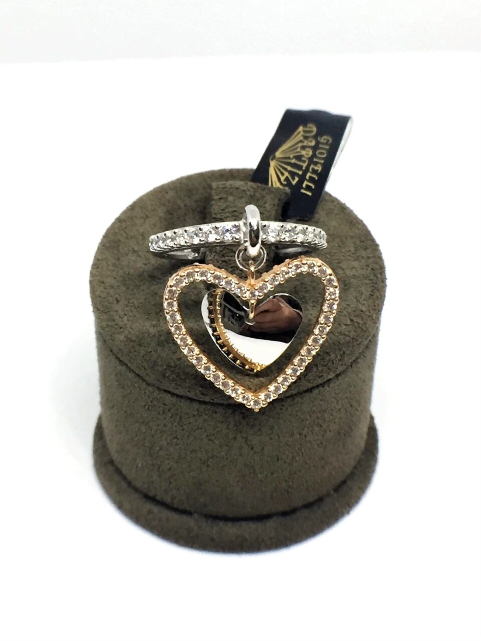 Anello in Oro 18KT Bicolore con ciondolo a forma di cuore