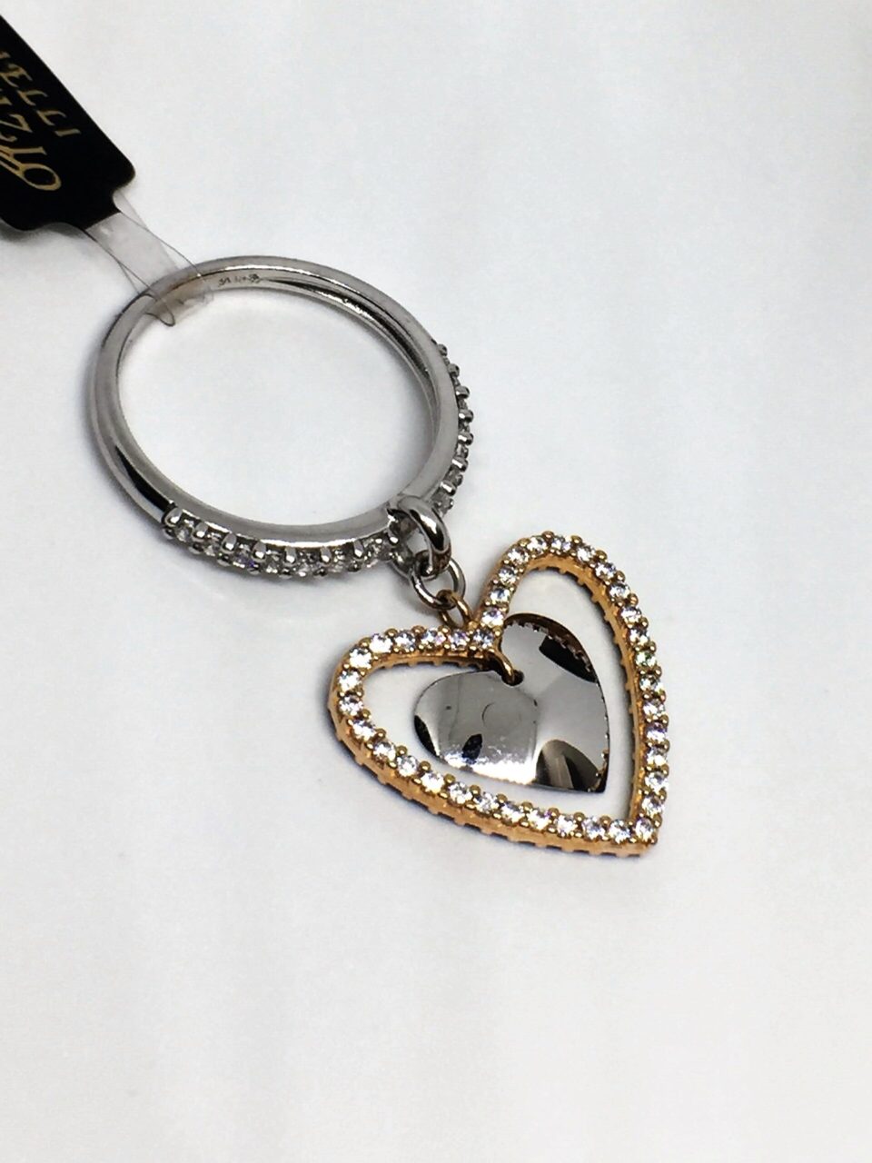 Anello in Oro 18KT Bicolore con ciondolo a forma di cuore