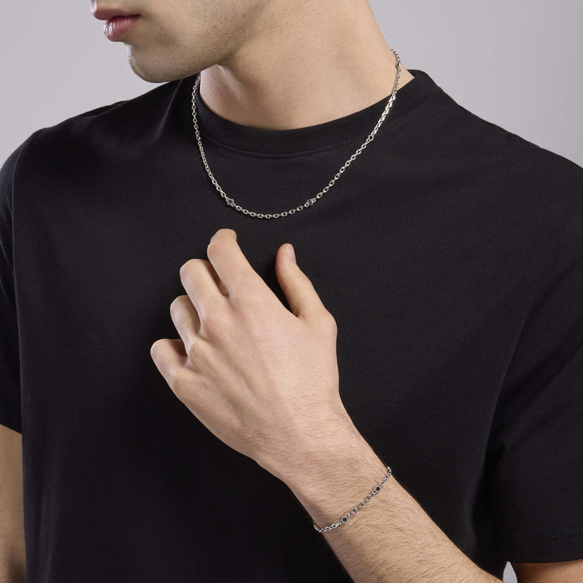 Bracciale Uomo Mabina in Argento e Zirconi Neri