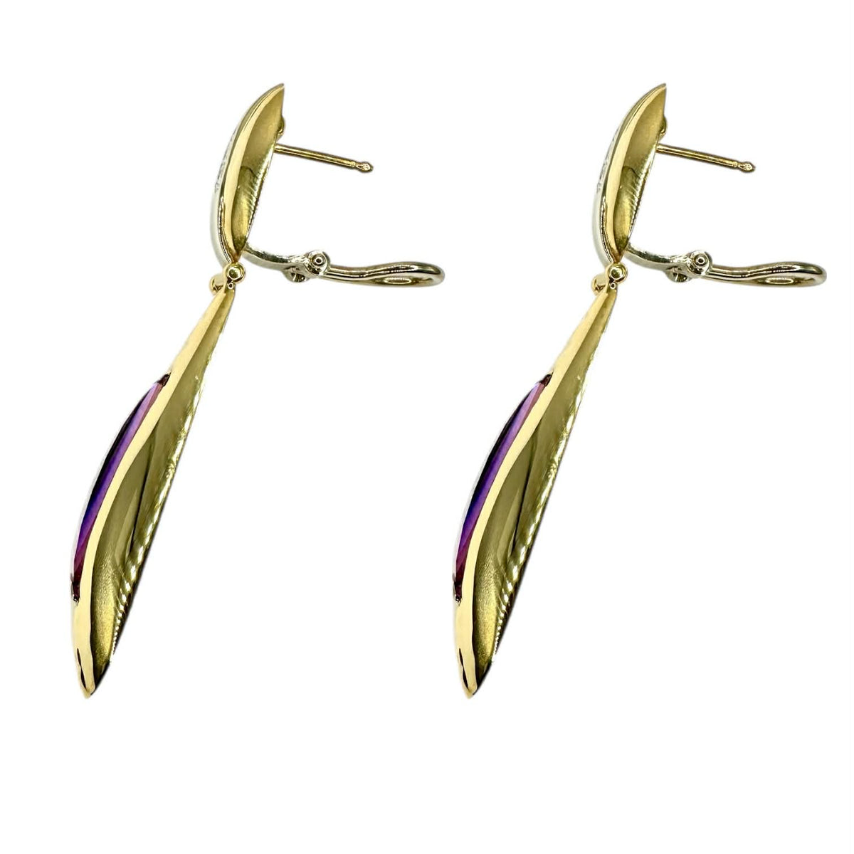 Orecchini Pendenti in Oro 18KT 18KT con Diamanti ed Ametista