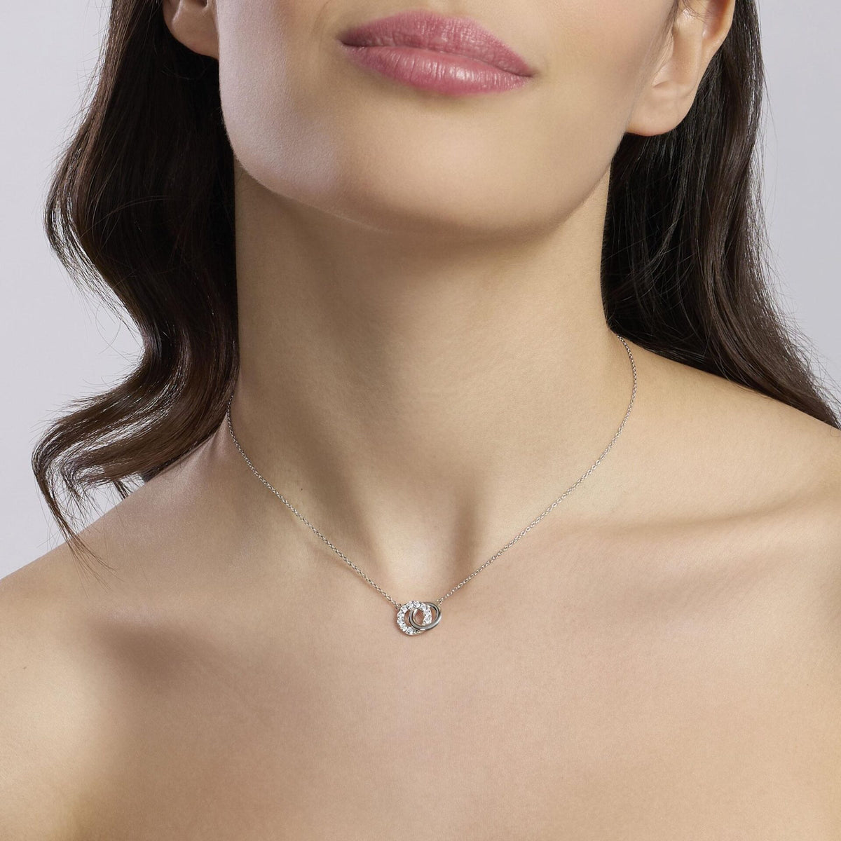 Collana Donna Mabina Doppio Cerchio in Argento con Zirconi