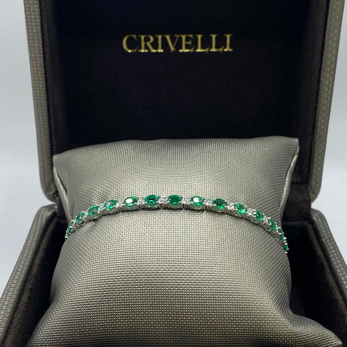 Bracciale Tennis Crivelli in Oro 18KT con Smeraldi Ct. 4,20 e Diamanti