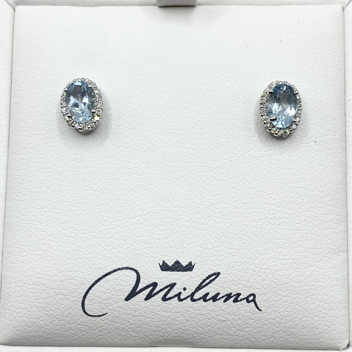 Orecchini Miluna in Oro 18KT 18KT con Diamanti e Acquamarina Ct. 0,74