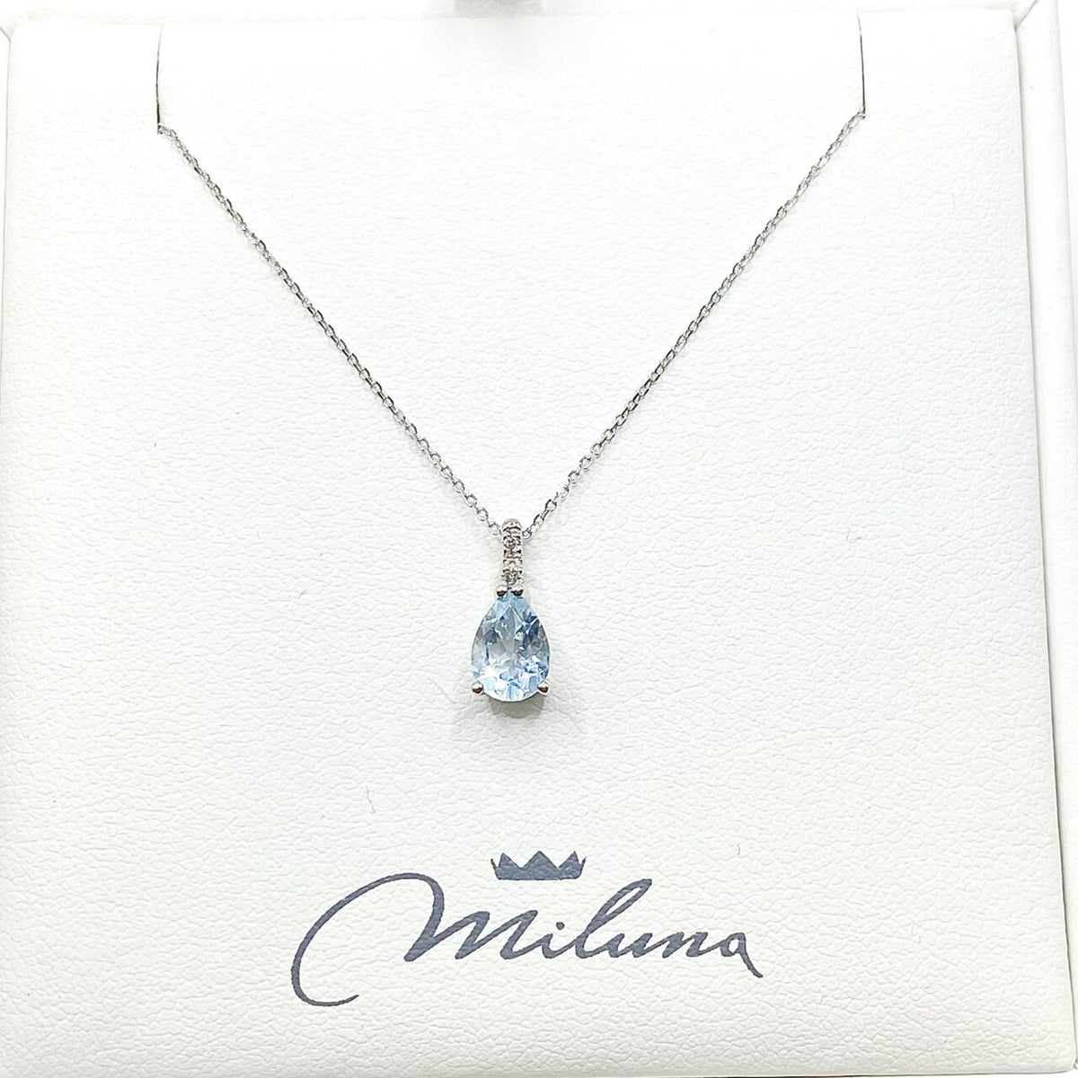 Collana Miluna in Oro 18KT 18KT con Diamanti e Acquamarina Ct. 0,58