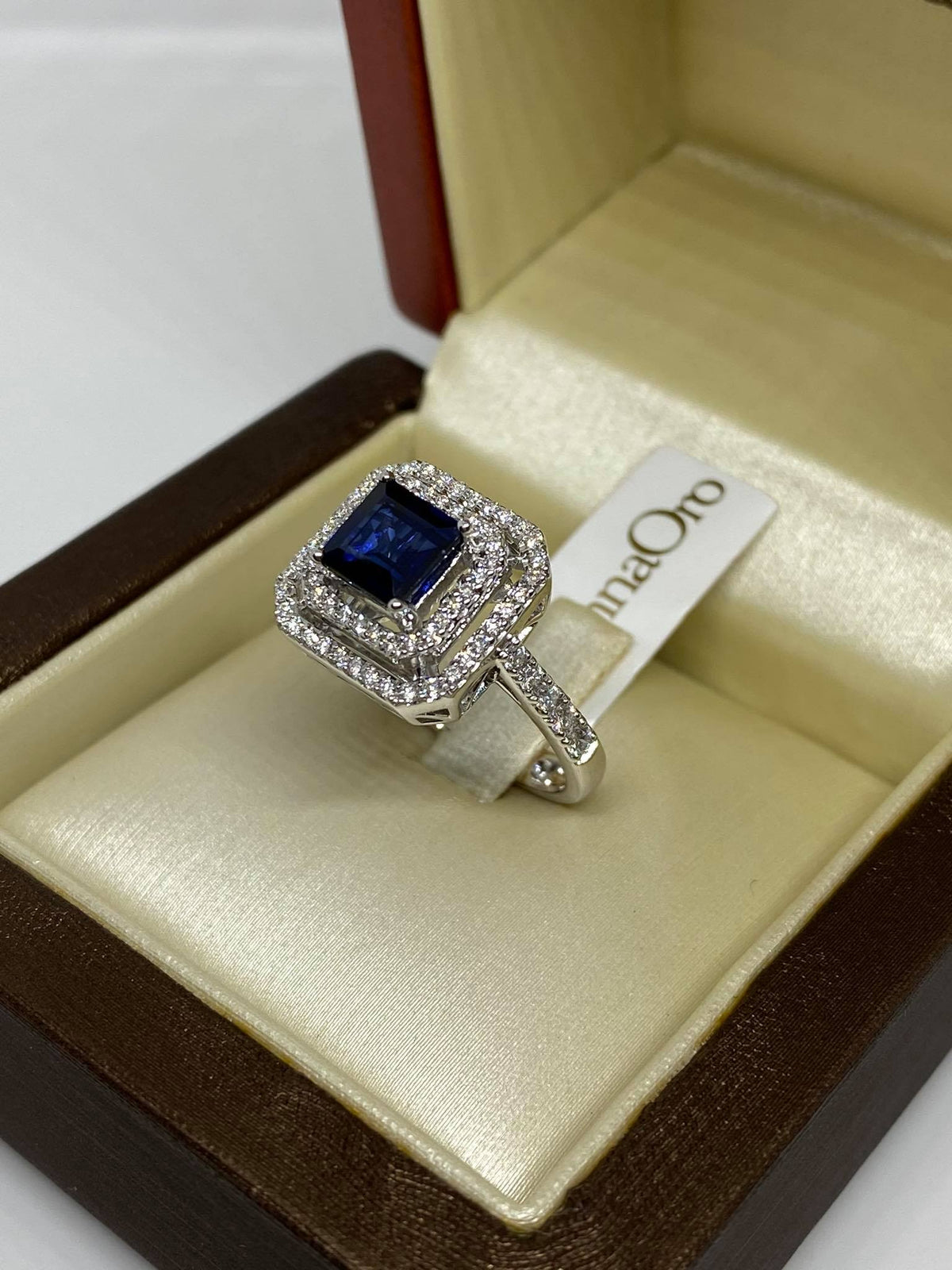 Anello Donna Oro 18KT con Zaffiro Ct 1.80 e Diamanti