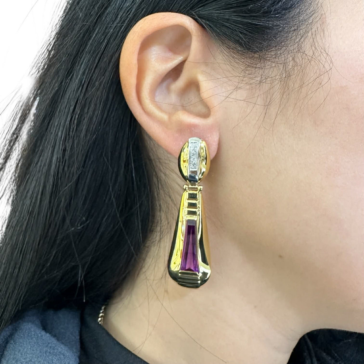 Orecchini Pendenti in Oro 18KT 18KT con Diamanti ed Ametista