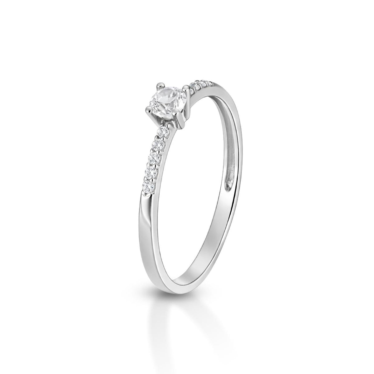 Anello iGold Solitario Dritto in Oro Bianco 9KT e Zircone Bianco