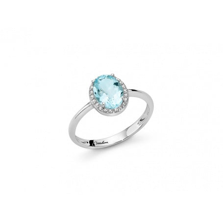 Anello Miluna in Oro 18KT 18KT con Diamanti e Acquamarina Ct. 0,67