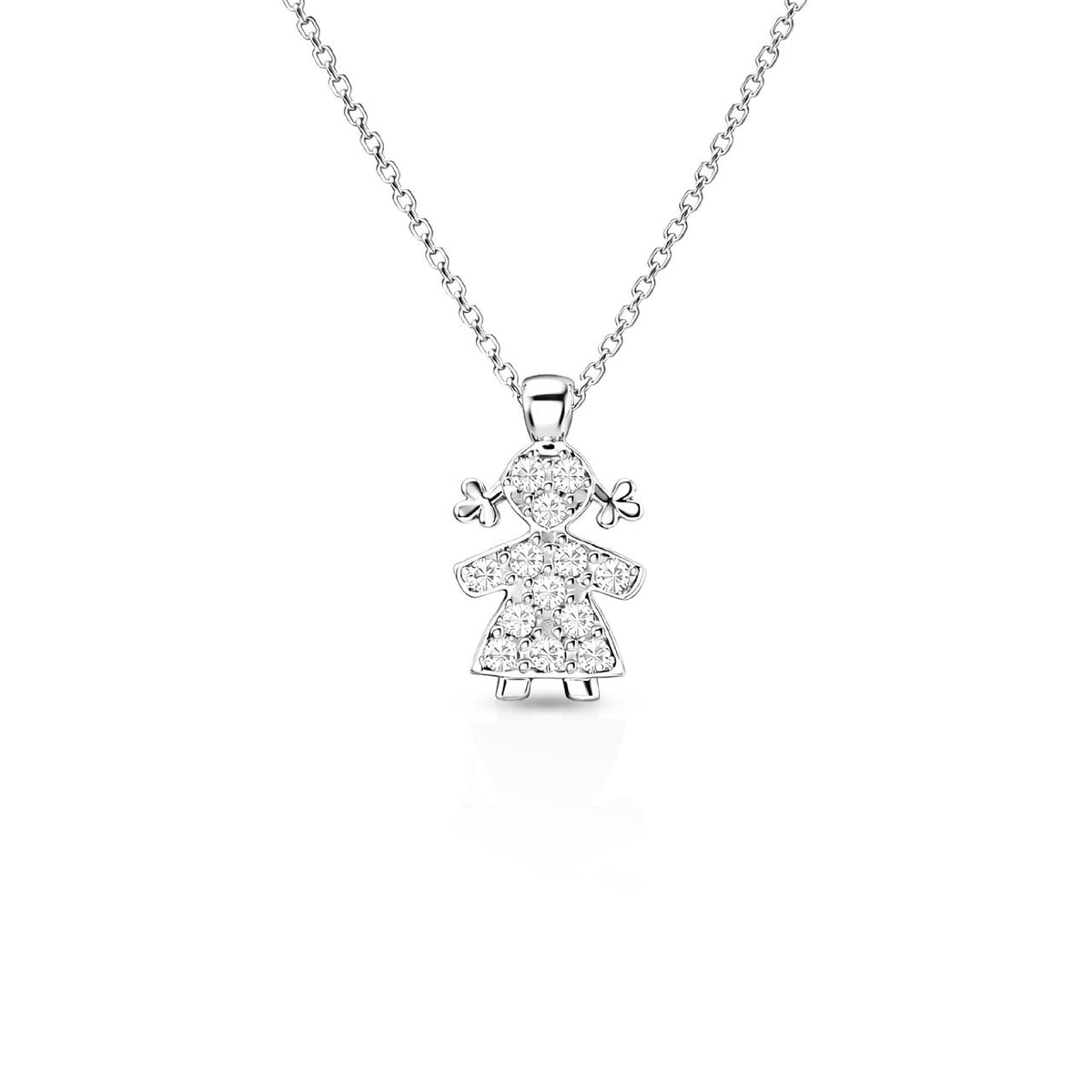 Collana iGold con pendente Bimba in Oro Bianco 9KT e Zirconi Bianchi