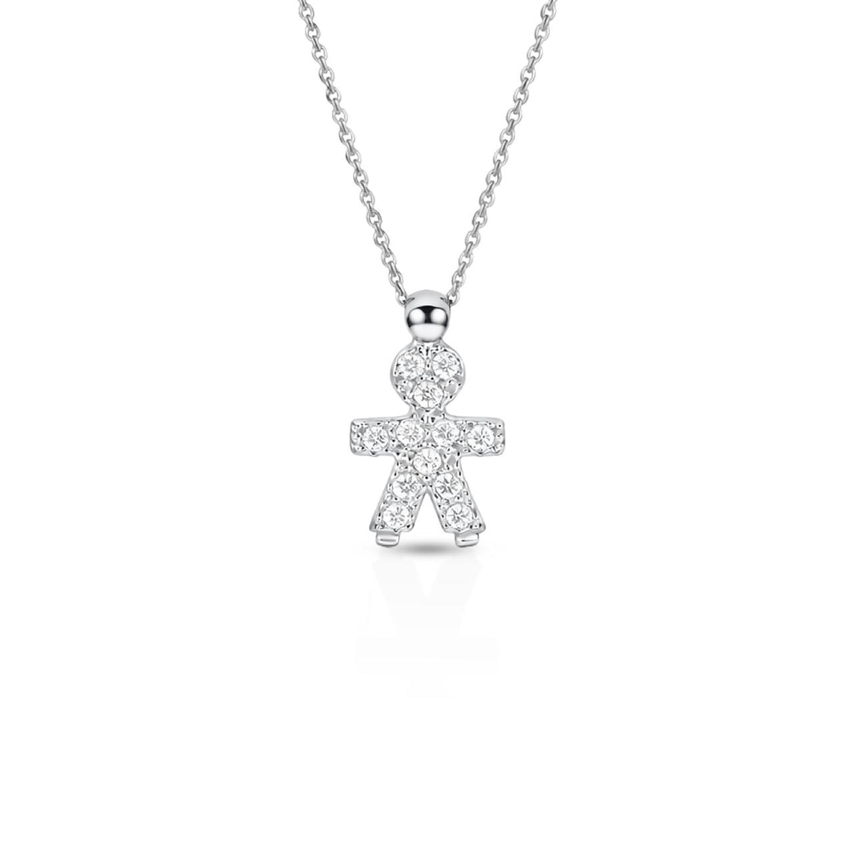 Collana iGold con pendente Bimbo in Oro Bianco 9KT e Zirconi Bianchi