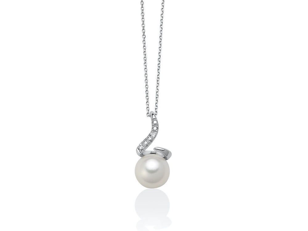Collana Miluana in Oro 18KT 18KT con Perla di mm. 7,5-8 e Diamanti