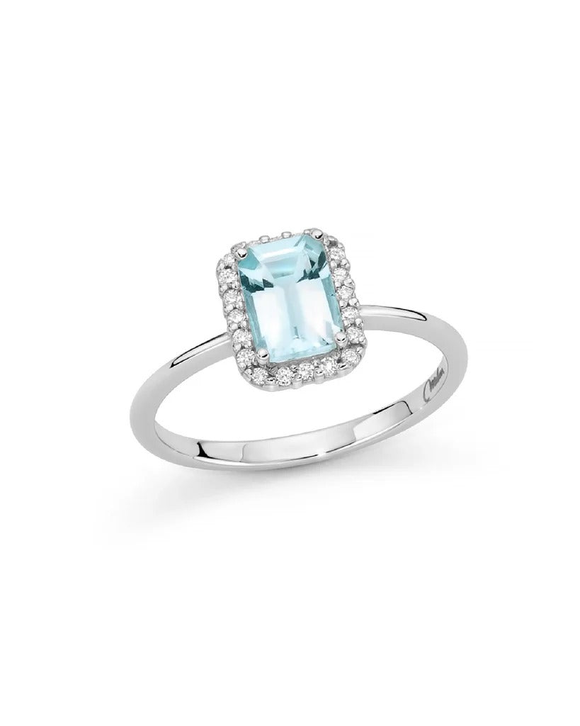 Anello Miluna in Oro 18KT 18KT con Diamanti e Acquamarina Ct. 0,87