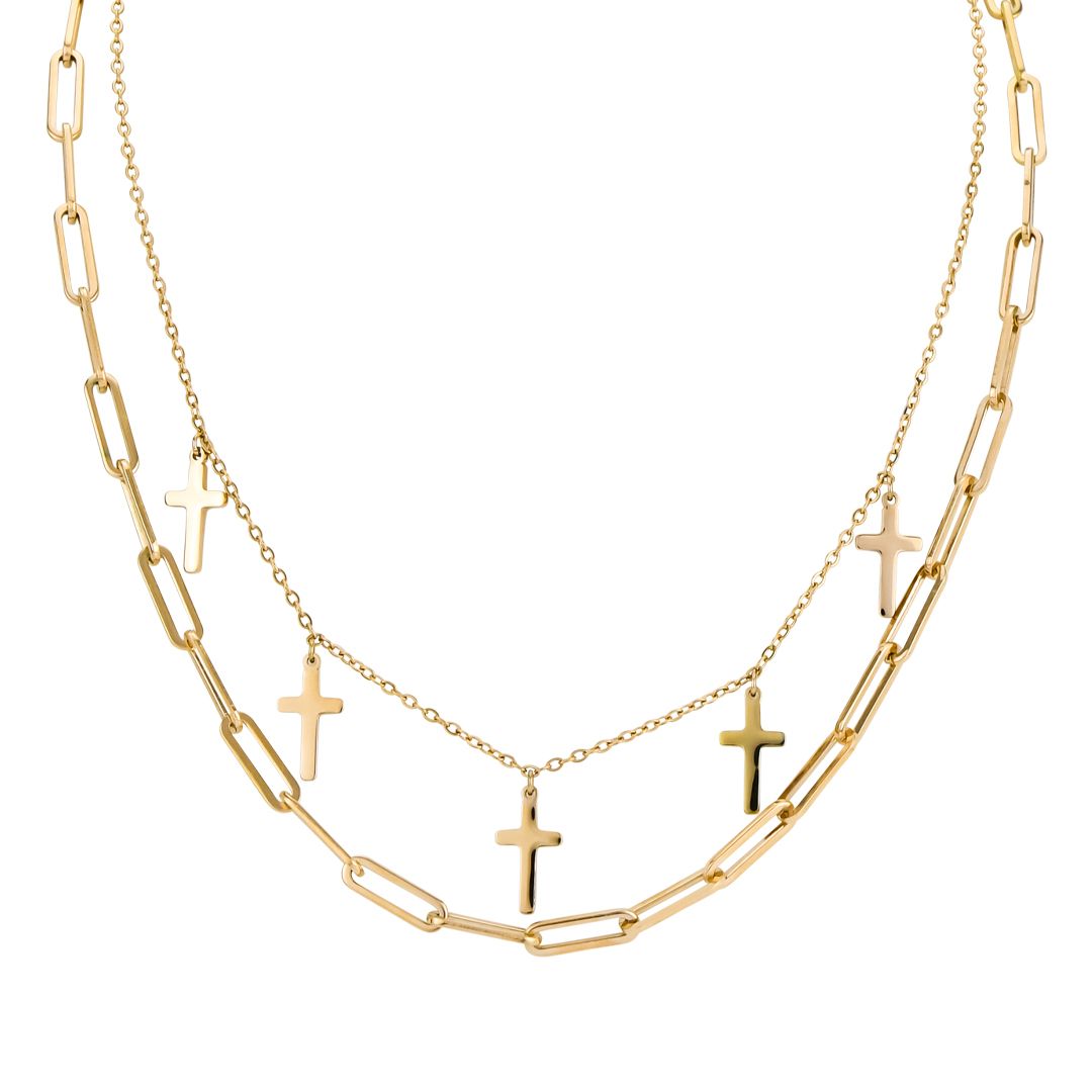 Collana doppio filo color Oro 18KT con croci MY/GR02