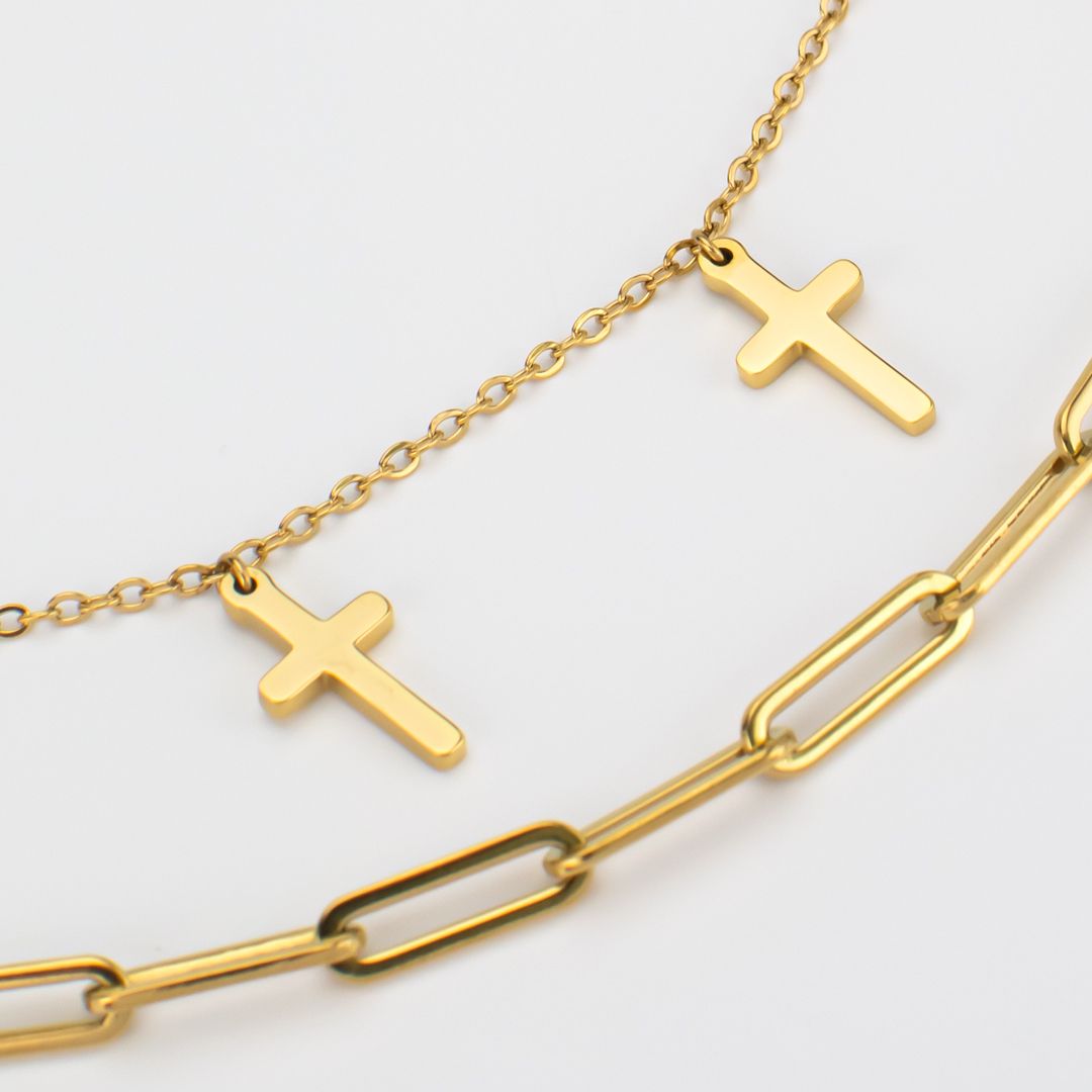 Collana doppio filo color Oro 18KT con croci MY/GR02