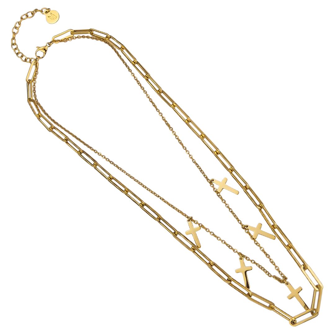 Collana doppio filo color Oro 18KT con croci MY/GR02