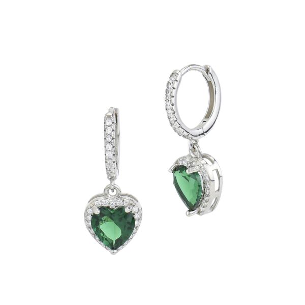 Orecchini Cerchi Donna Boccadamo in Argento con Cuore Verde