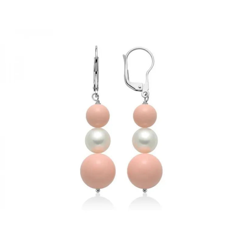 Orecchini Donna Miluna in Argento con Corallo Rosa e Perla