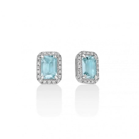 Orecchini Miluna in Oro 18KT 18KT con Diamanti e Acquamarina Ct. 1,06